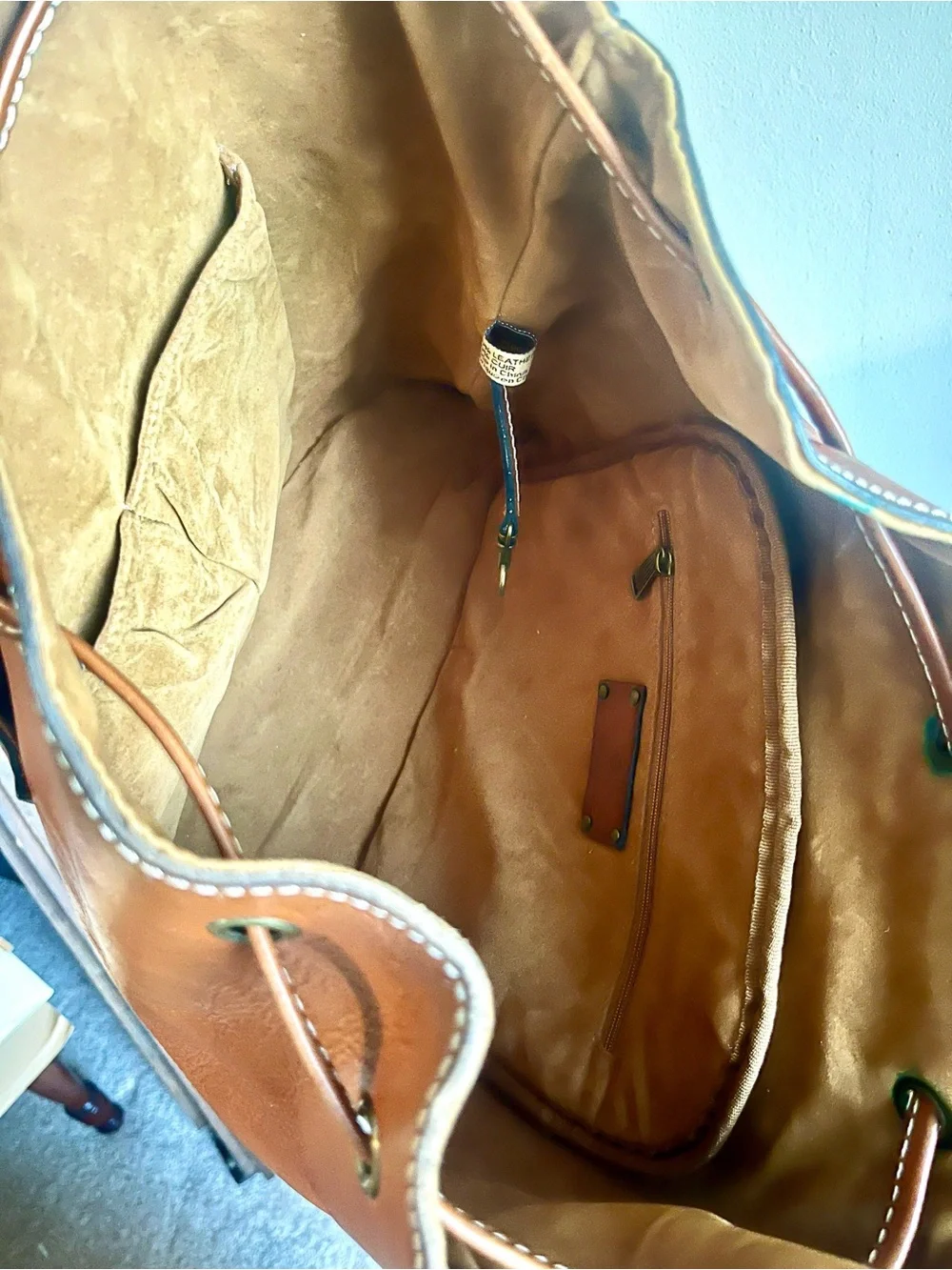 Patricia Nash Casape Cognac Brown Leather Drawstring Backpack